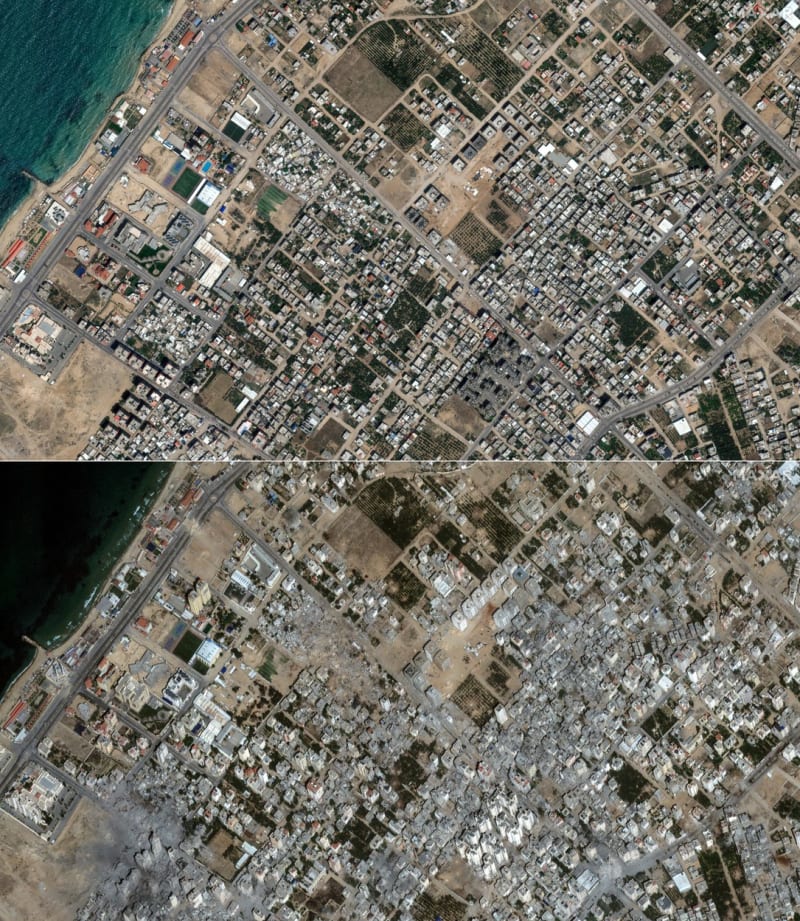 Porovnání stavu čtvrti Al-Karama z 10. května a 21. října