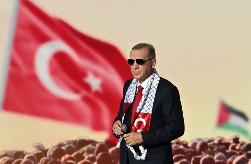 Turecký prezident Erdogan na propalestinské demonstraci