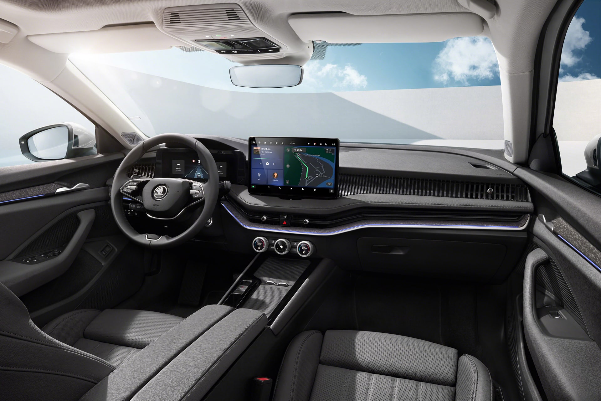 Škoda Superb čtvrté generace se vyznačuje zcela novým konceptem interiéru.