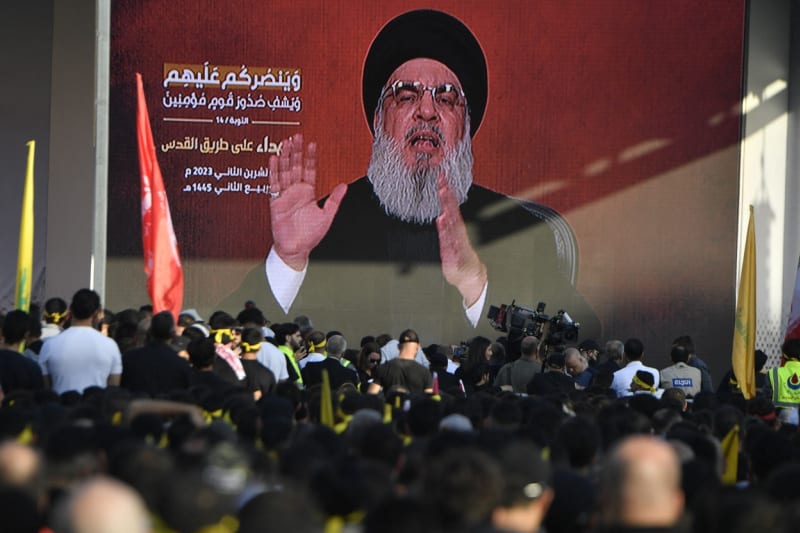 Vůdce libanonského uskupení Hizballáh Hassan Nasralláh ve svém projevu