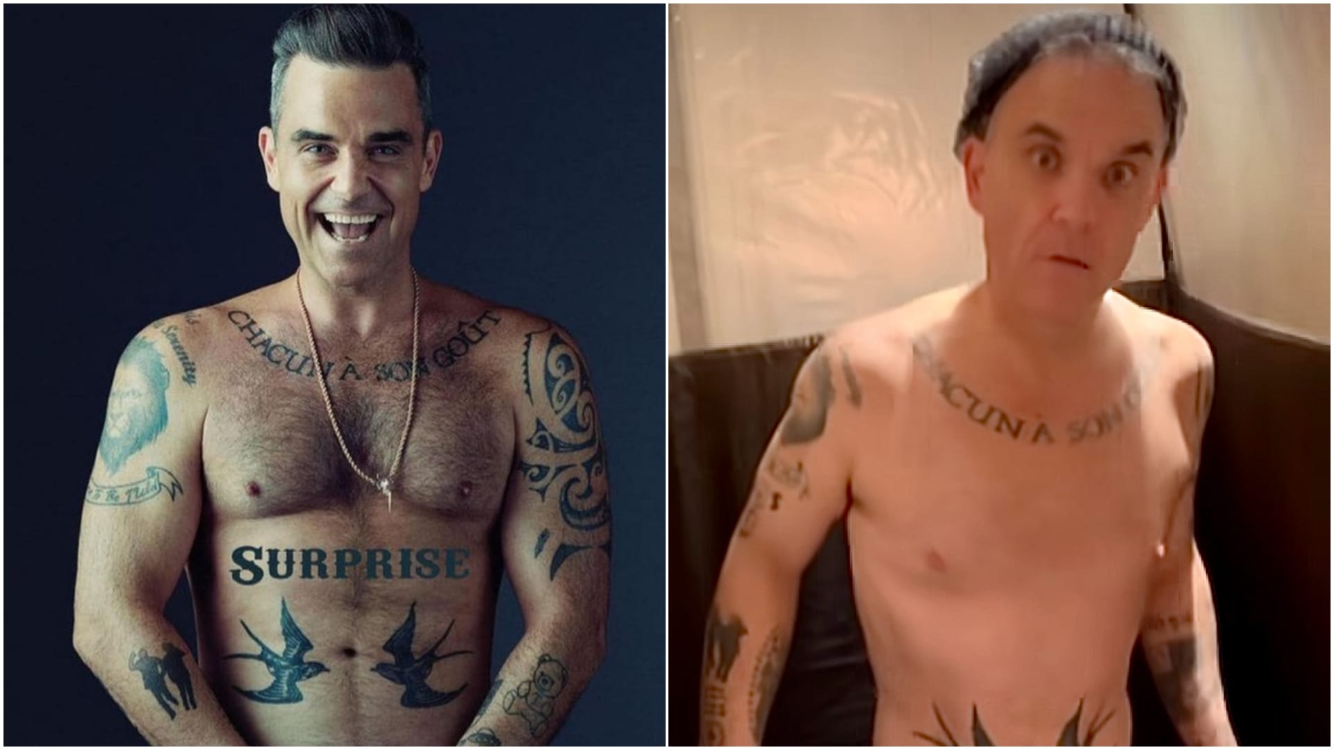 Zpěvák Robbie Williams prochází mužským přechodem.