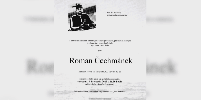 Rodina zveřejnila prostřednictvím parte detaily posledního rozloučení s Romanem Čechmánkem.