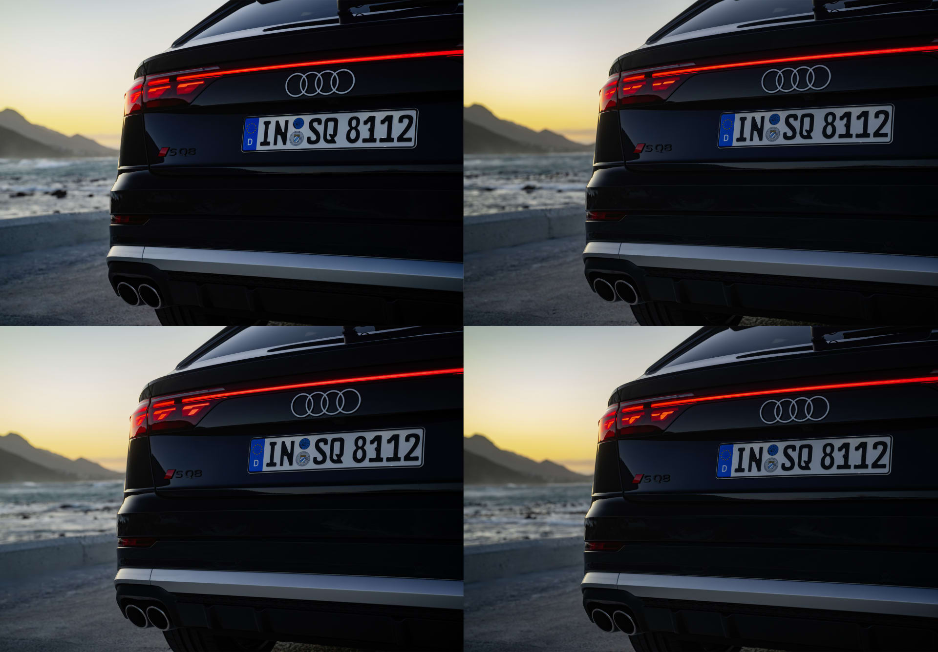 Čtyři různé varianty světelného podpisu u zadních OLED světlometů Audi Q8 po faceliftu