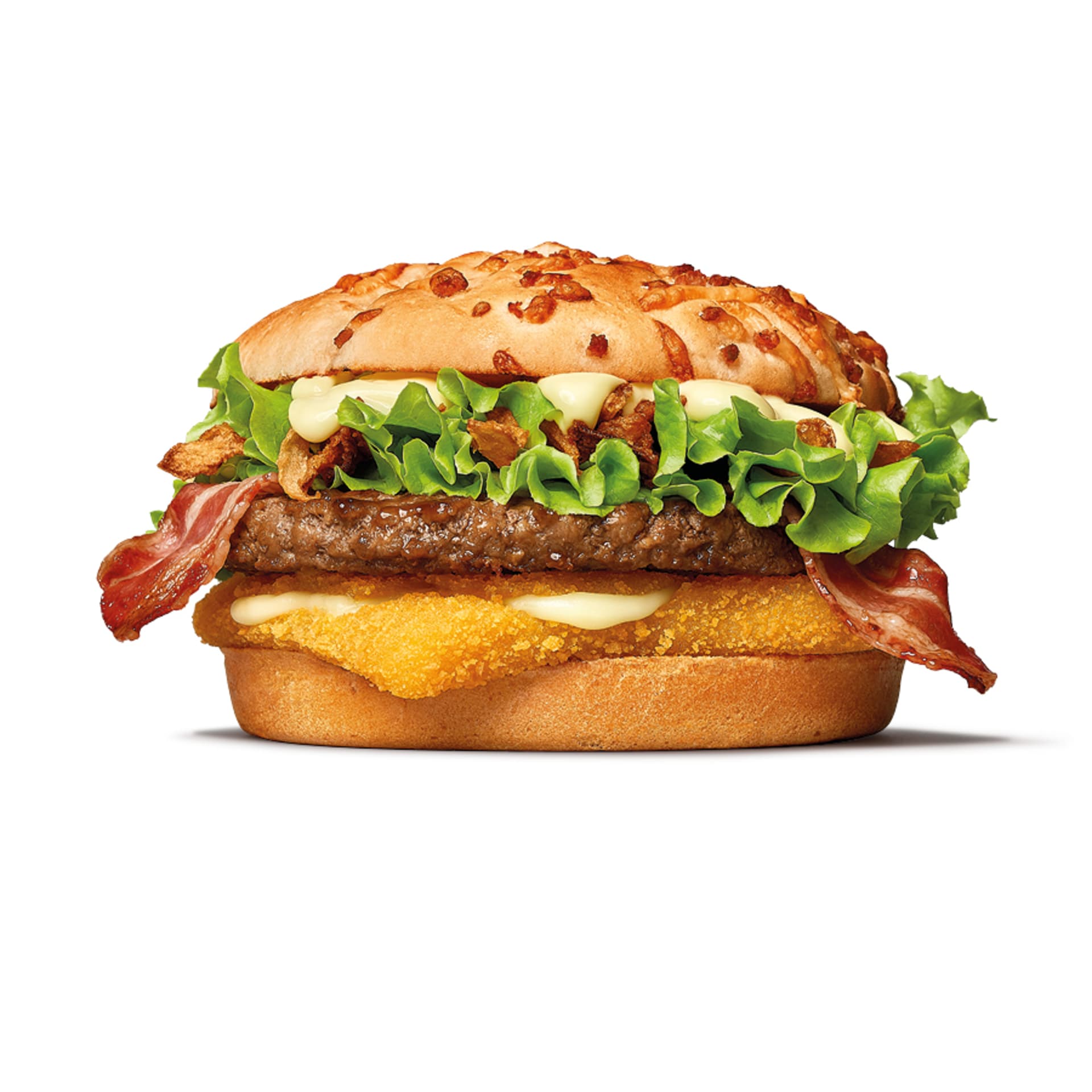  Cheese King! To se to táááhlo, co? Ale Cheese King je konečně zpět. Pořádný burger s plátkem hovězího, smaženým eidamem, salátem, restovanou cibulkou a sýrovou omáčkou.
