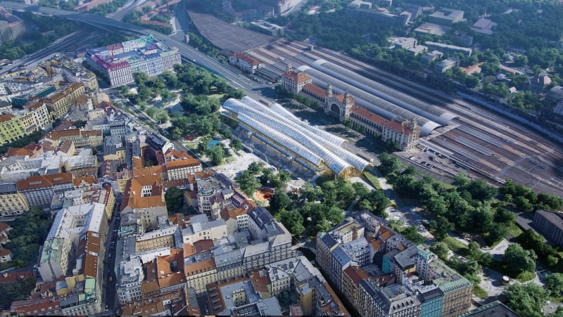 Návrh hlavního nádraží v Praze týmu barcelonských studií Miralles Tagliabue EMBT a OCA architects