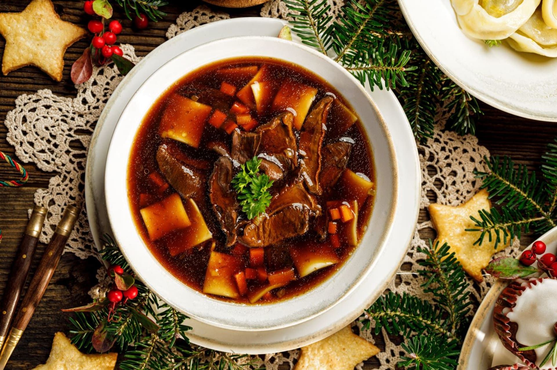 Polská vánoční polévka ze sušených lesních hub