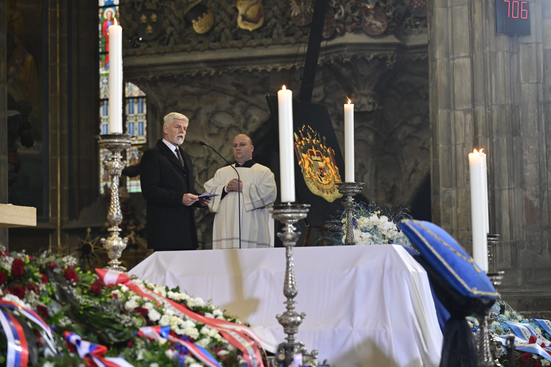 Prezident Petr Pavel během proslovu na pohřbu Karla Schwarzenberga (9. 12. 2023).