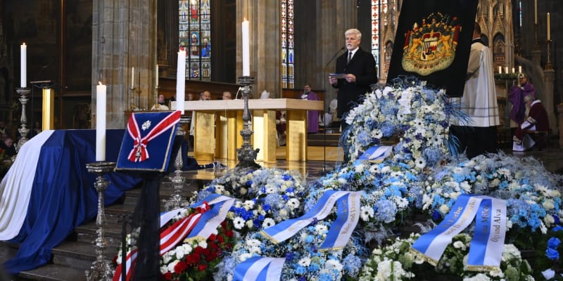 Prezident Petr Pavel během proslovu na pohřbu Karla Schwarzenberga (9. 12. 2023).