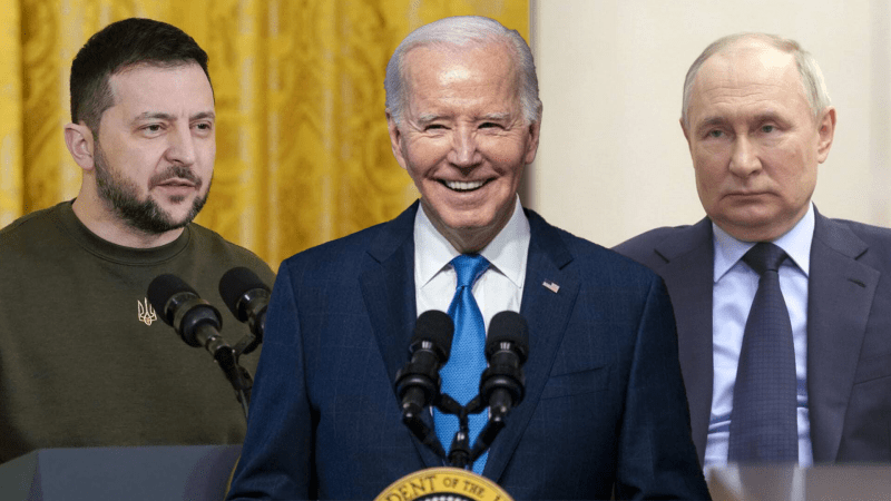 Volodymyr Zelenskyj, Joe Biden a Vladimir Putin