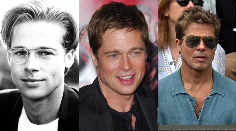 Brad Pitt v letech 1994, 2007 a 2023. Jak vidno, herec za posledních 30 let téměř nezestárnul.