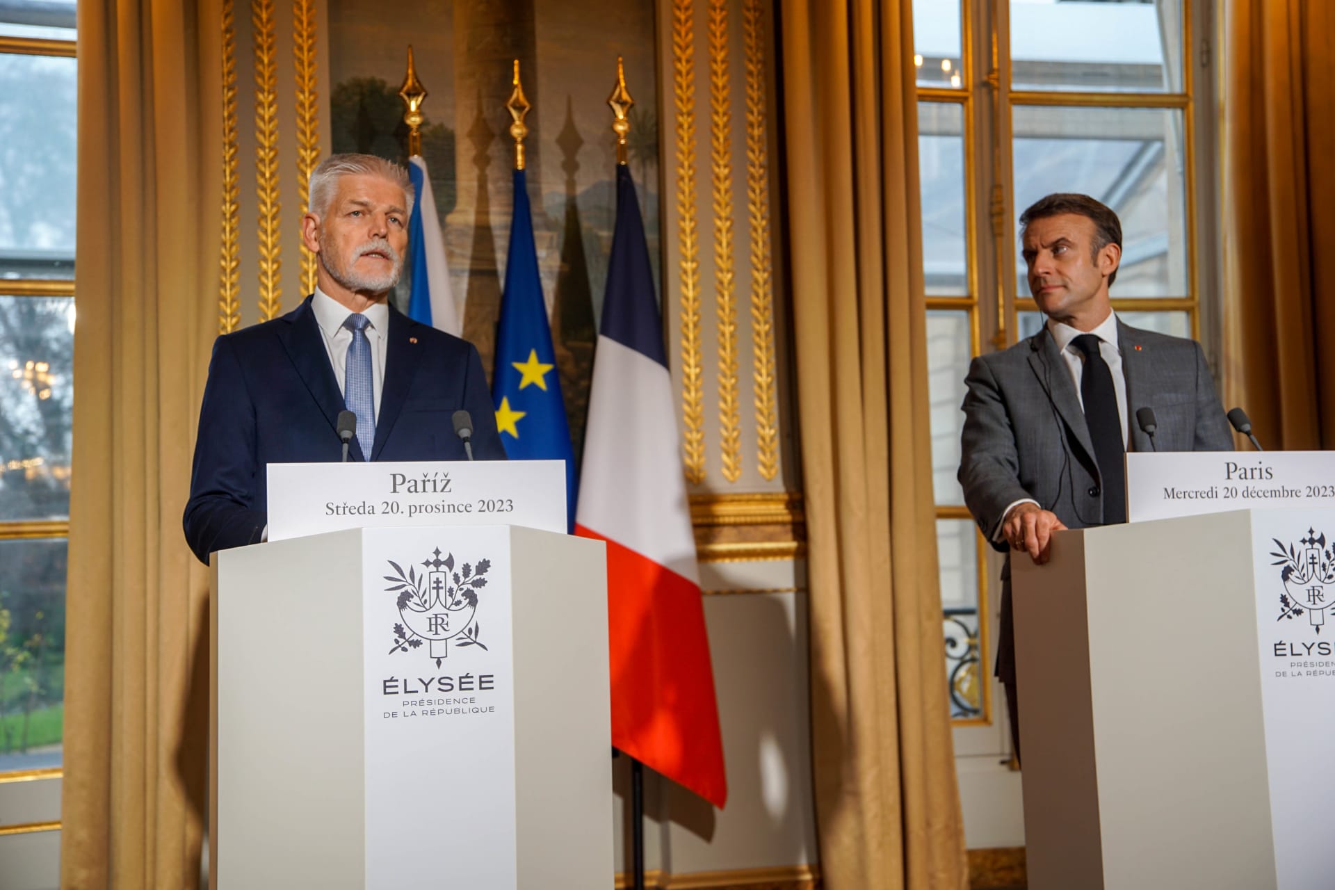 Petr Pavel na návštěvě Francie se svým francouzským protějškem Emmanuelem Macronem.