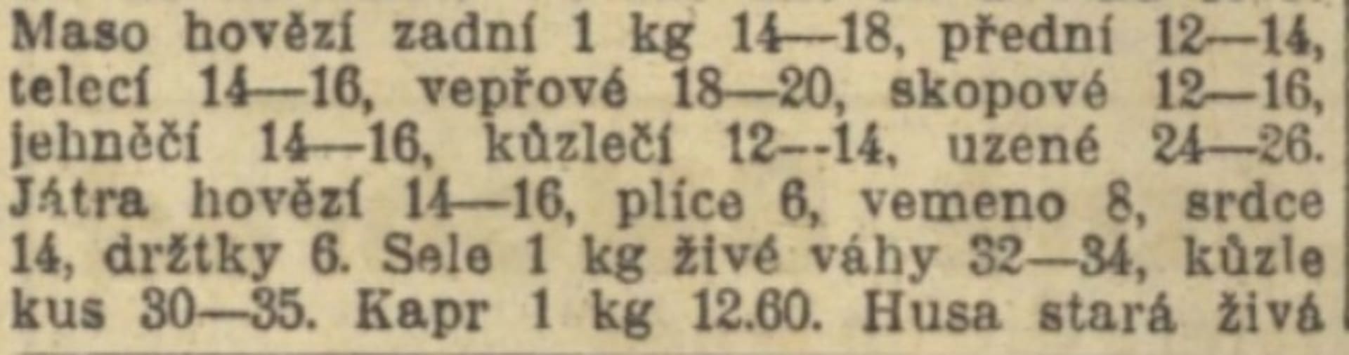 Vánoce 1923. Ceny masa včetně kapra.