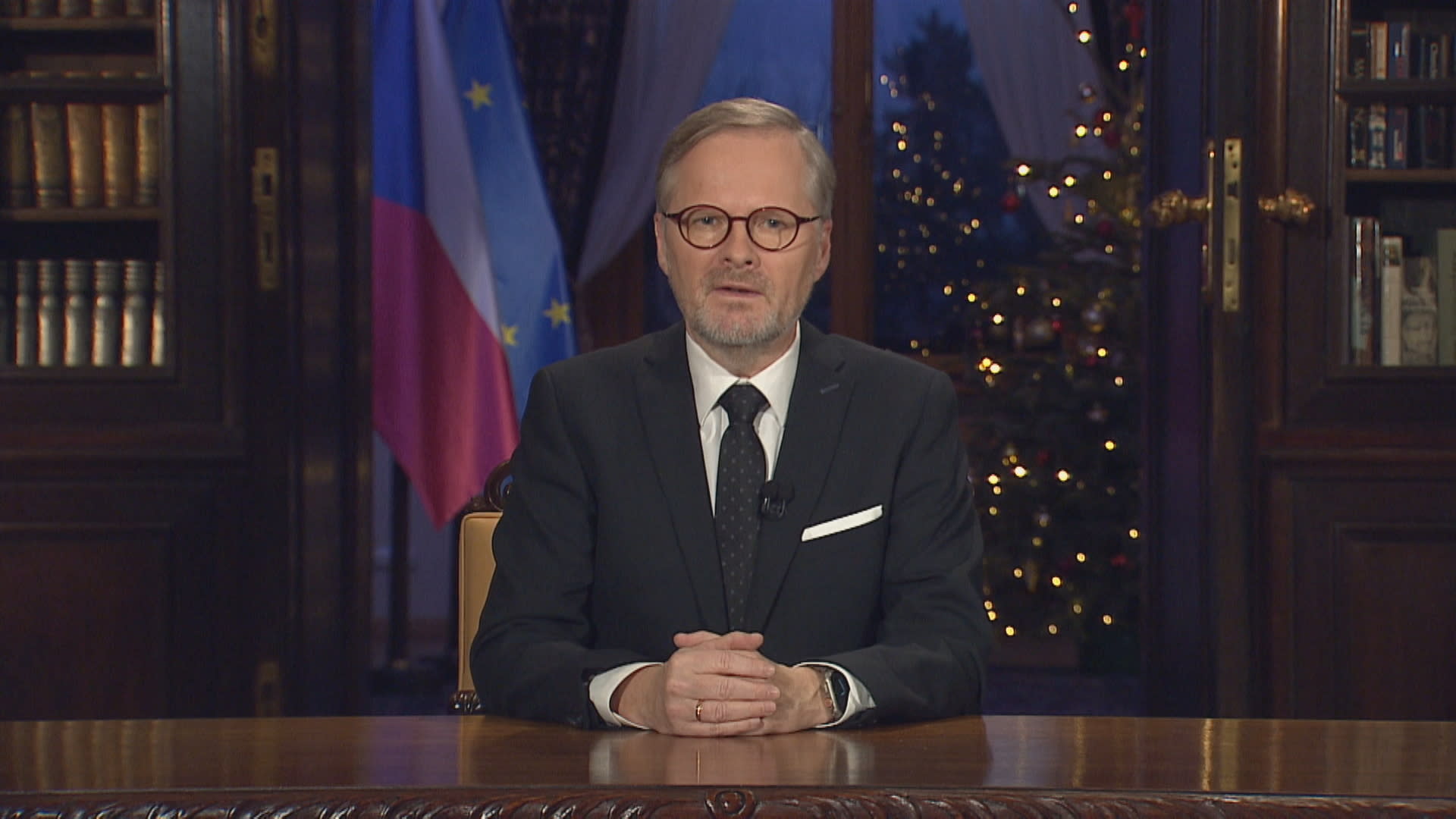Premiér Petr Fiala (ODS) během vánočního projevu