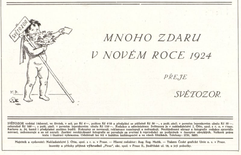 Novoroční přání pro rok 1924 v časopise Světozor.