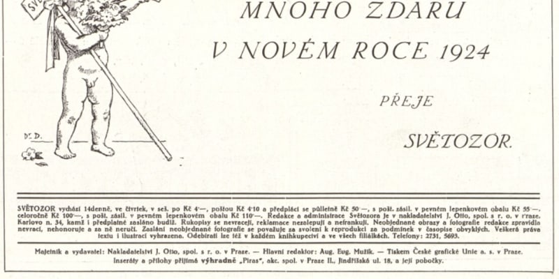 Novoroční přání pro rok 1924 v časopise Světozor.