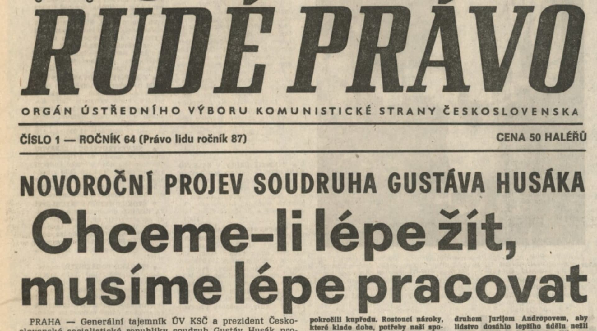 Novoční projev prezidenta Gustáva Husáka z 1. ledna 1984