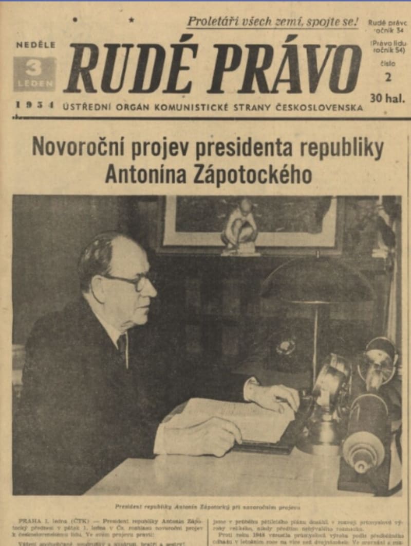 Novoční projev prezidenta Antonína Zápotockého z 1. ledna 1954