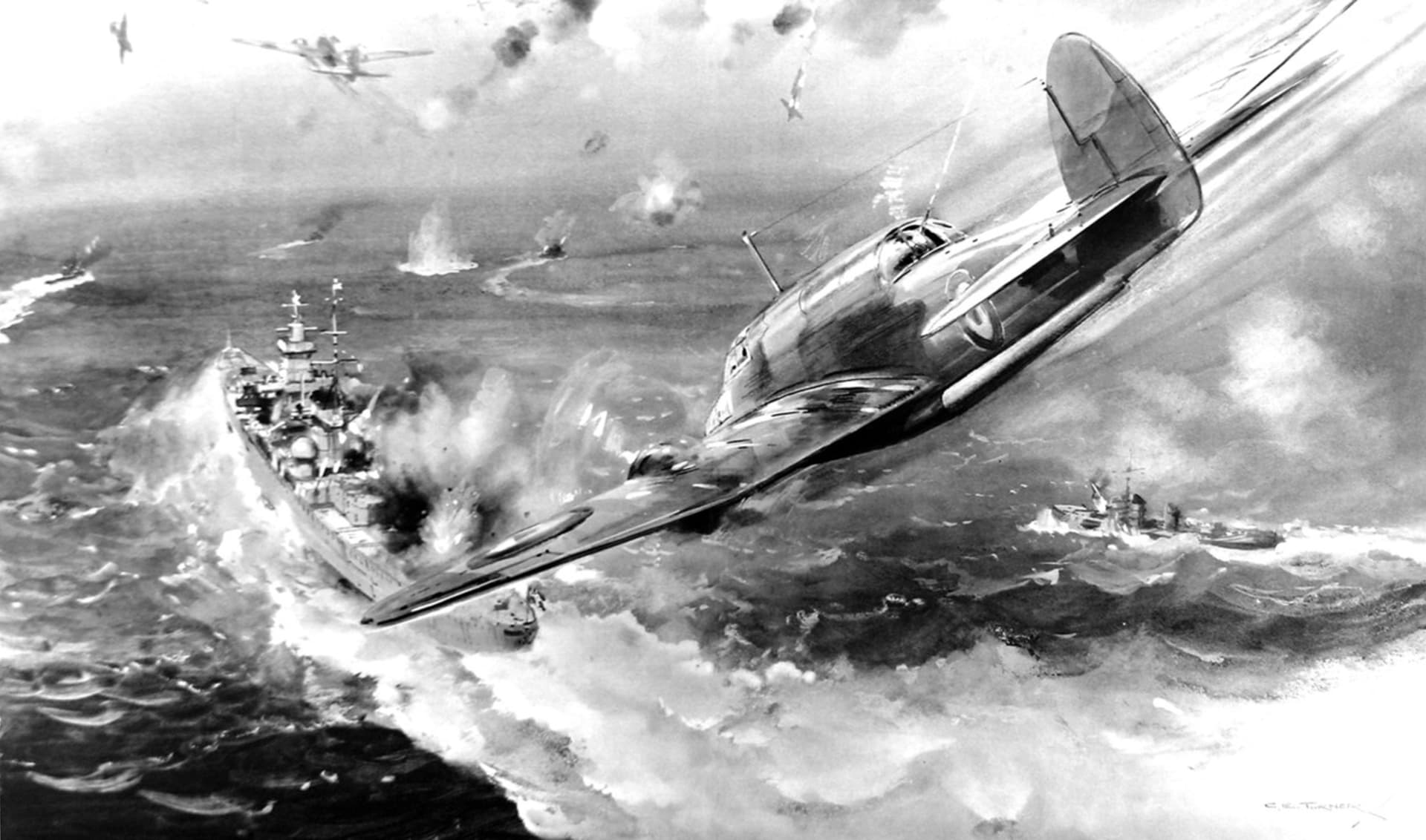 Letouny RAF útočí na Scharnshorst během německé invaze do Norska