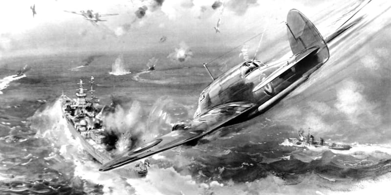Letouny RAF útočí na Scharnshorst během německé invaze do Norska