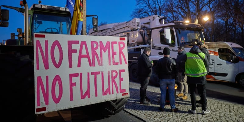 Němečtí zemědělci protestují po celé zemi (8. 1. 2024).