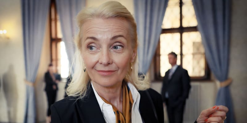 Veronika Žilková jako vedoucí sněmovní kantýny Šustrová v seriálu Sedm schodů k moci. 