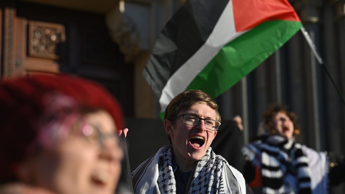 Pochod solidarity s Palestinou, 20. ledna 2024, Praha.