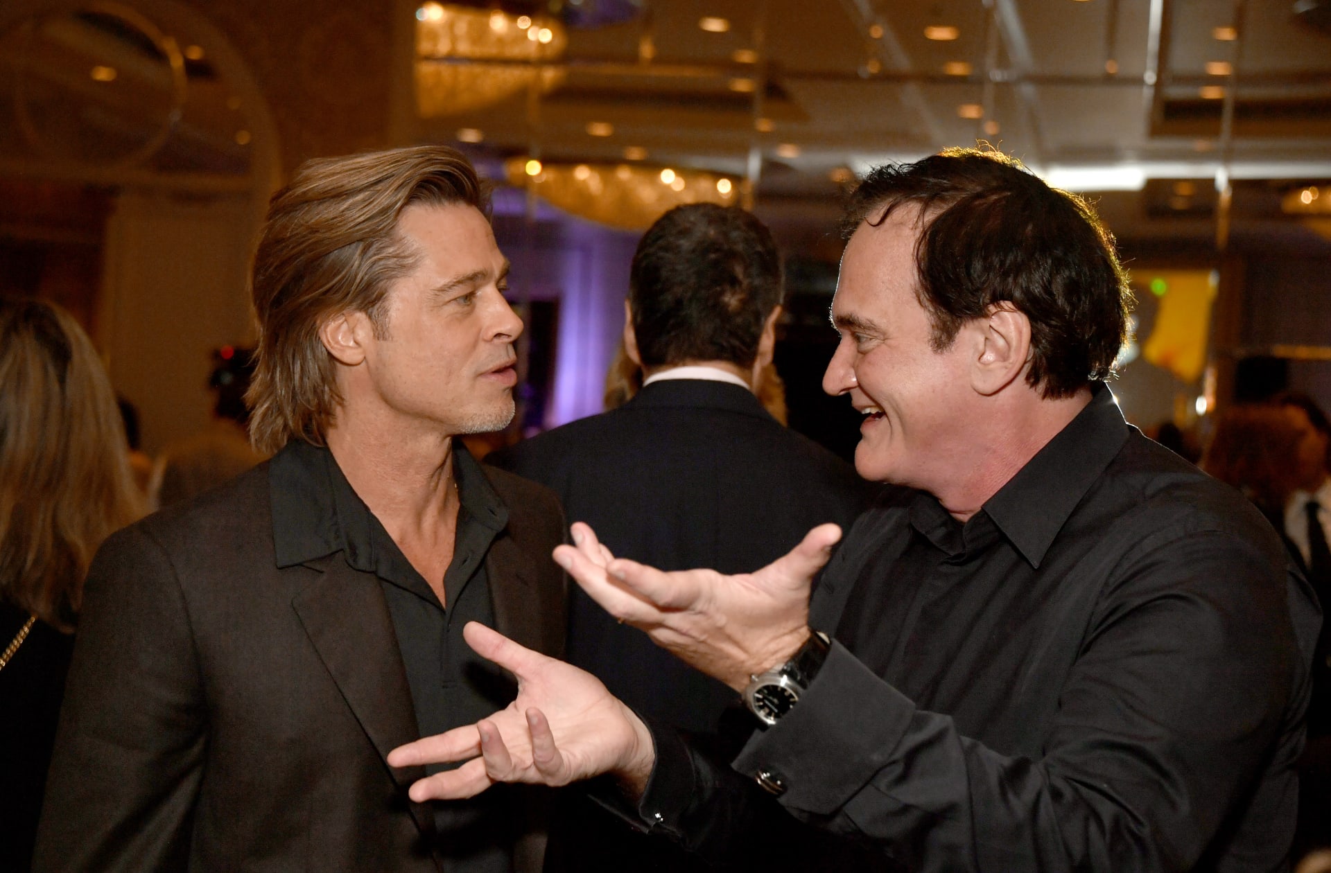 Brad Pitt a Quentin Tarantino při propagaci filmu Tenkrát v Hollywoodu