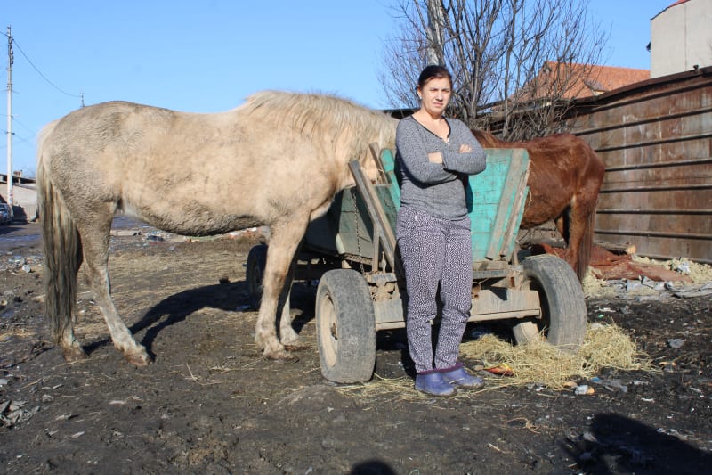 V romské osadě Telmanka v Užhorodě. Věra Horvátová, matka sedmi hladových dětí. Jako jediná v osadě se nechala vyfotografovat. Prý, ať my Češi vidíme tu bídu, zároveň nás prosí o humanitární pomoc. 