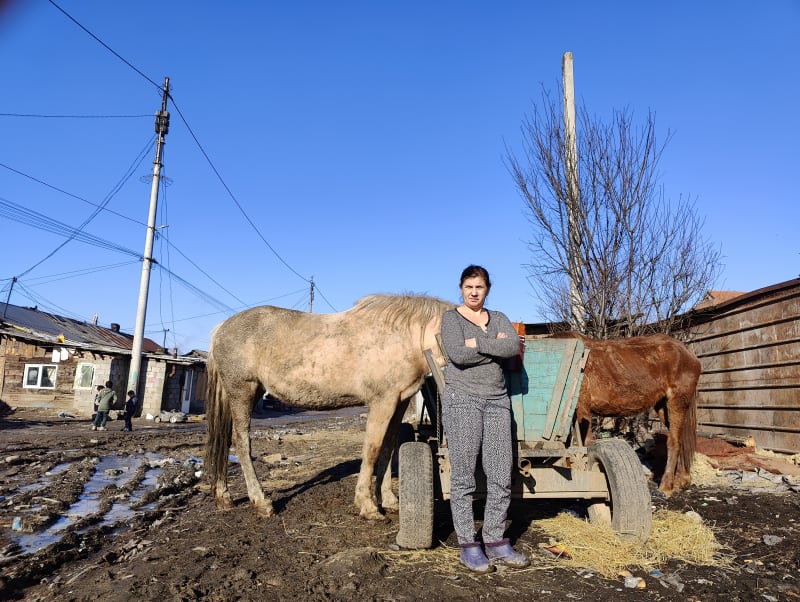 V romské osadě Telmanka v Užhorodě. Věra Horvátová, matka sedmi hladových dětí. Jako jediná v osadě se nechala vyfotografovat. Prý, ať my Češi vidíme tu bídu, zároveň nás prosí o humanitární pomoc. 