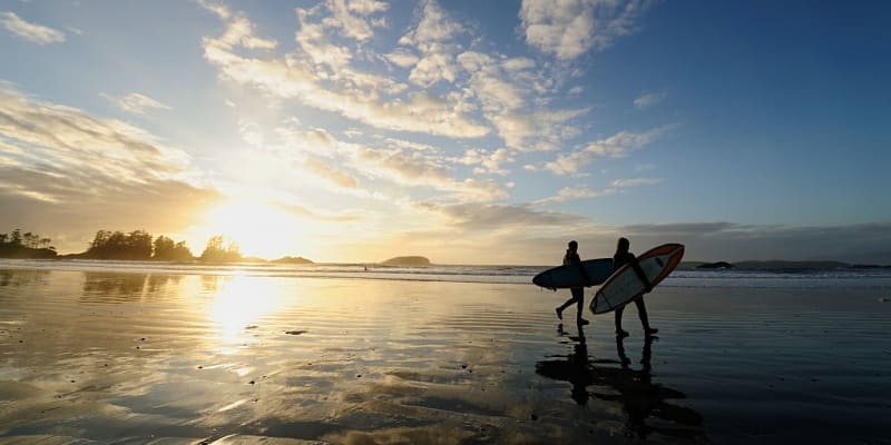 Na pláž Chesterman v Kanadě vyráží jak surfaři, tak ti, kteří chtějí pozorovat barevné hvězdice a další mořské živočichy.
