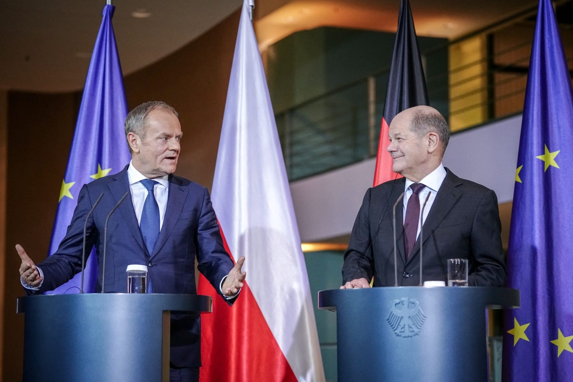 Polský premiér Donald Tusk a německý kancléř Olaf Scholz