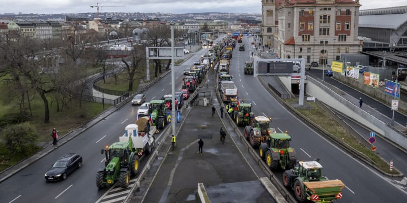 Zemědělci zablokovali 19. února v Praze například Wilsonovu ulici.