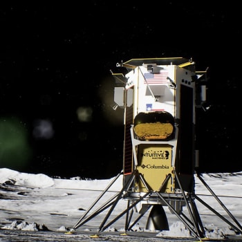 Modul Odysseus americké firmy Intuitive Machines dosáhl povrchu Měsíce (umělecká interpretace).