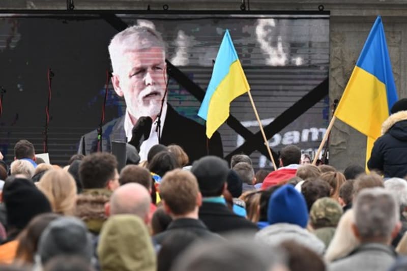 Prezident Petr Pavel vystoupil na Staroměstském náměstí u příležitosti výročí ruské invaze na Ukrajinu.