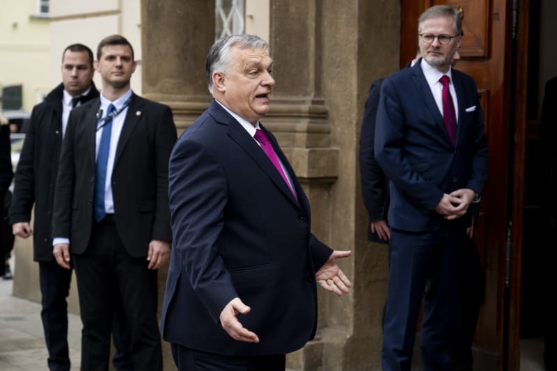 Viktor Orbán a Petr Fiala na setkání premiérů zemí V4 (27. 2. 2024)