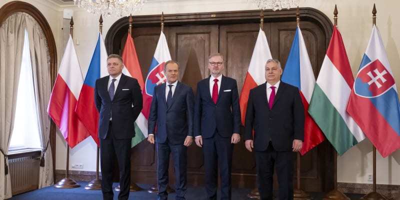 Jednání předsedy vlády Petra Fialy (ODS) s premiéry zemí Visegrádské čtyřky (27. 2. 2024)