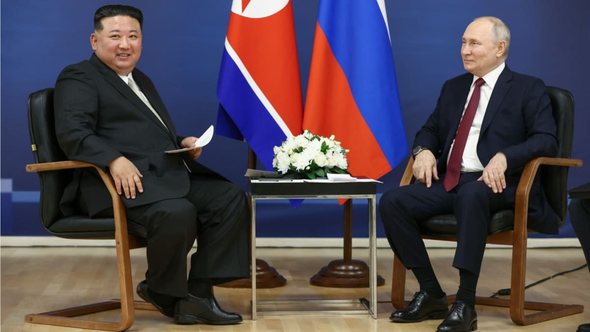 Kim Čong-Un a Vladimír Putin se sešli na kosmodromu Vostočnyj v září 2023. 