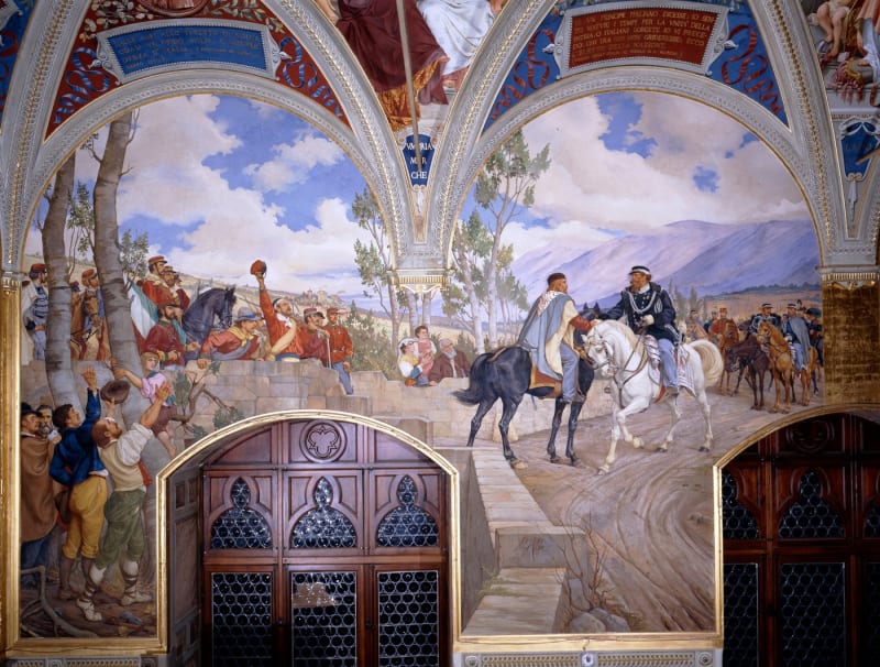 Král Viktor Emanuel II. se setkává s Gieseppem Garibaldim