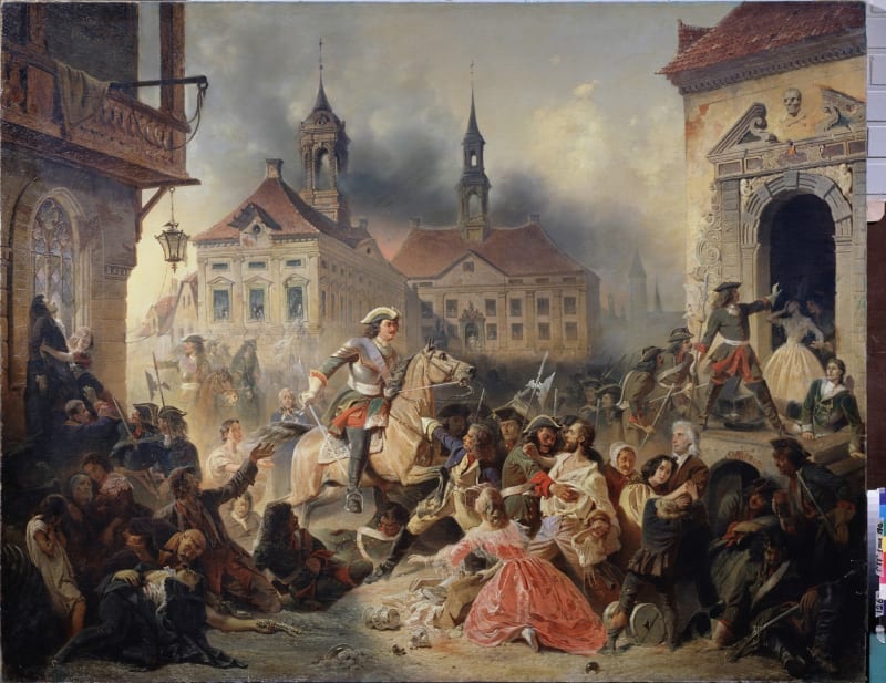 Petr I. Veliký vstupuje do dobyté Narvy (1704)