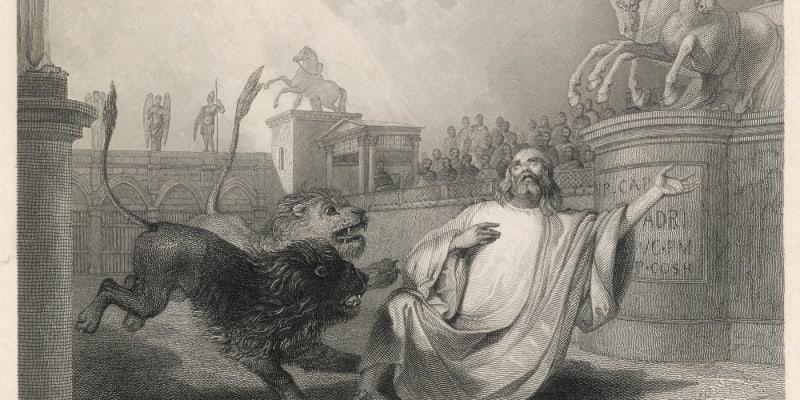Příběh svatého Ignáce roztrhaného lvy je častým motivem uměleckých děl