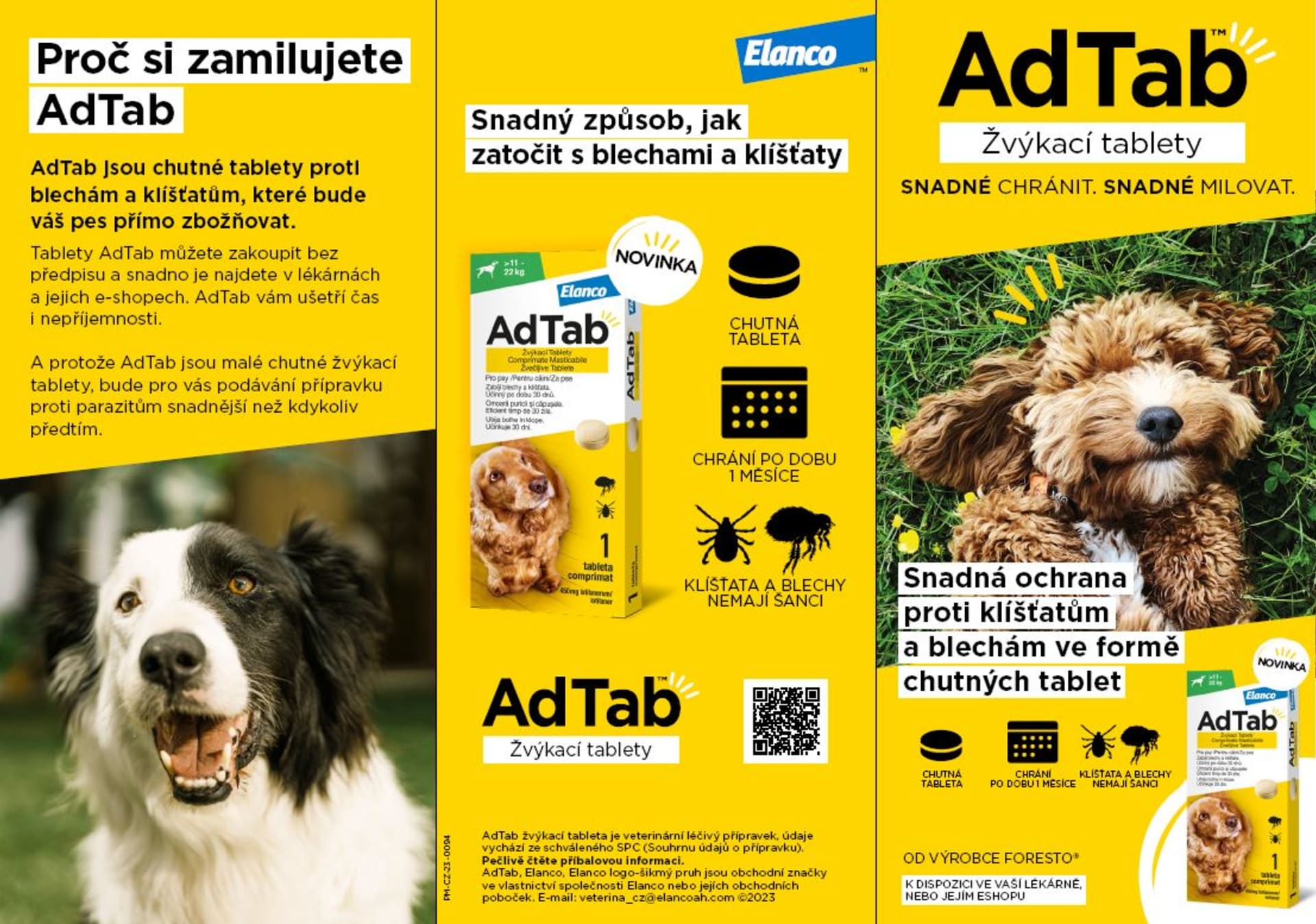AdTab je malá, ochucená,  žvýkací tableta, která psy a kočky zbaví klíšťat a blech. Je bezpečná, účinná a funguje po dobu jednoho měsíce.