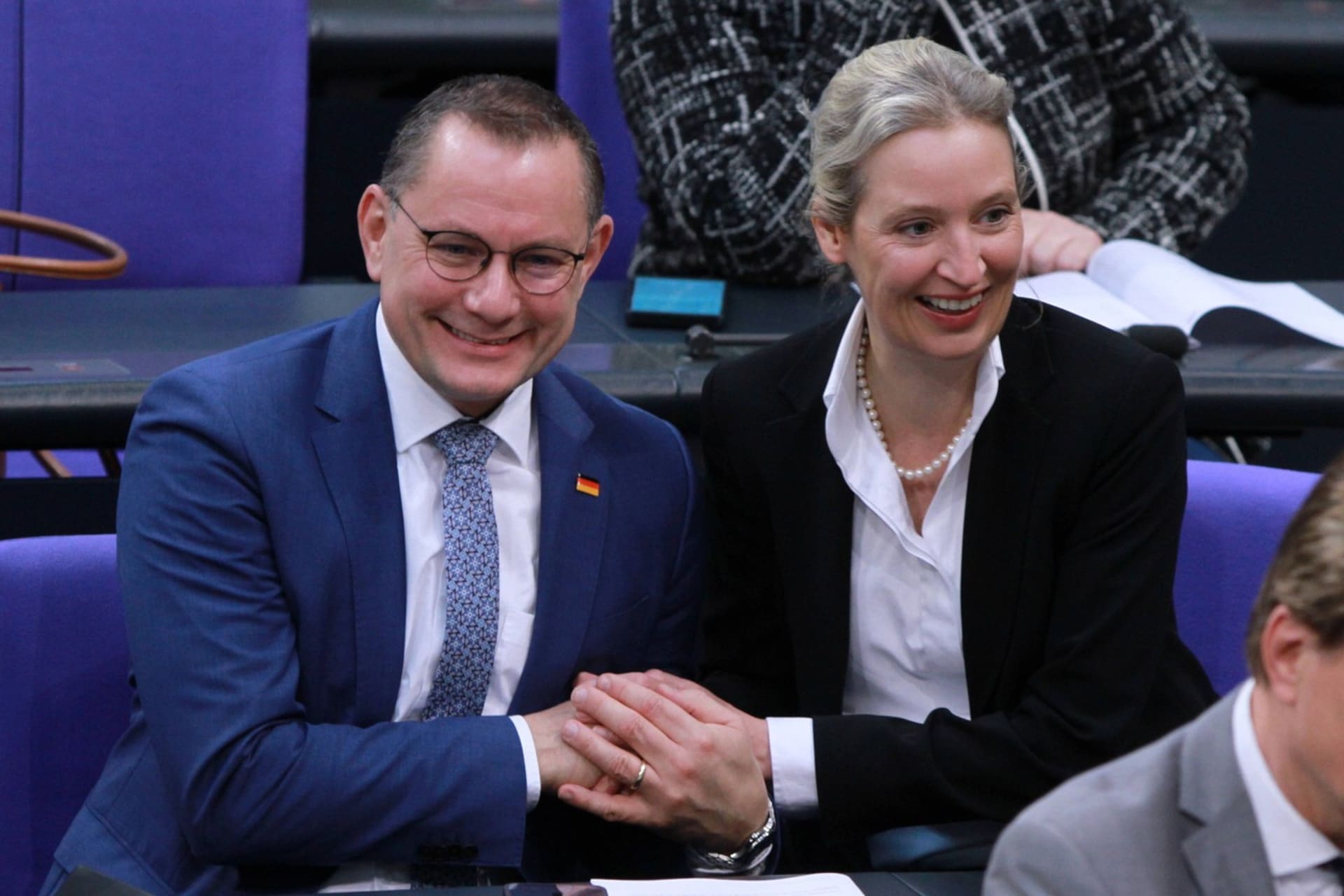 Spolupředsedové německé krajně pravicové AfD Tino Chrupalla a Alice Weidelová