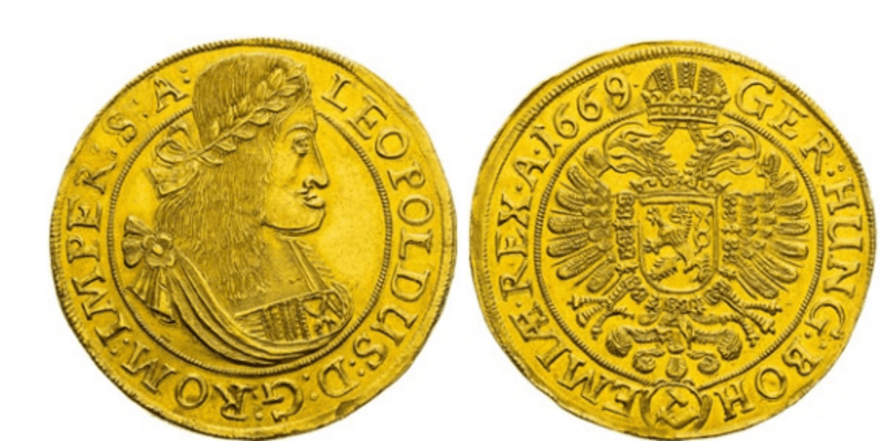 Dukát z roku 1669 Leopolda I. z mincovny Kutná hora je nejvzácnější položkou celé aukce. 