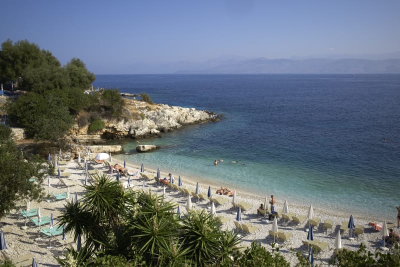Pláž Kassiopi, Korfu, Řecko