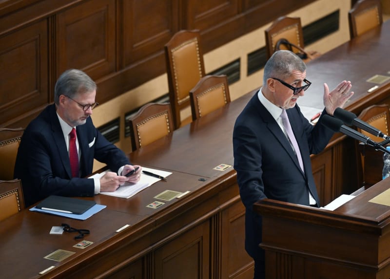 Premiér Petr Fiala a předseda hnutí ANO Andrej Babiš.