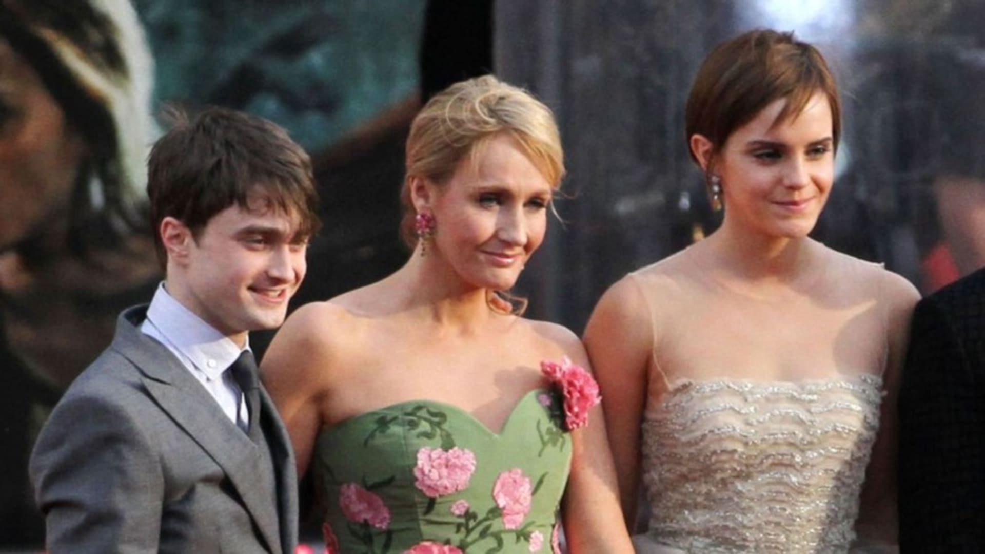 Daniel Radcliffe, J. K. Rowlingová a Emma Watsonová