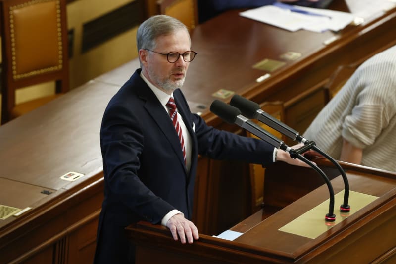 Premiér Petr Fiala (ODS) ve Sněmovně