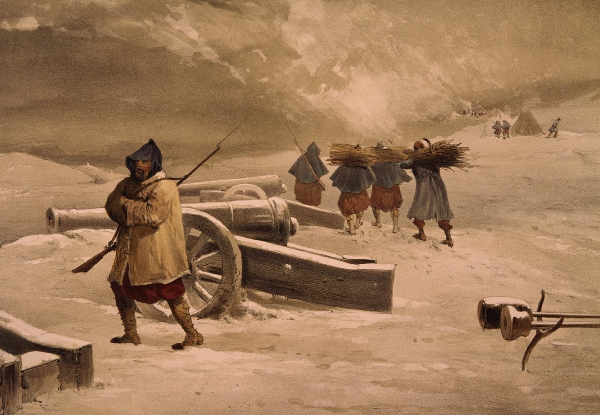Hlídka francouzských Zuávů v zimě 1854/55