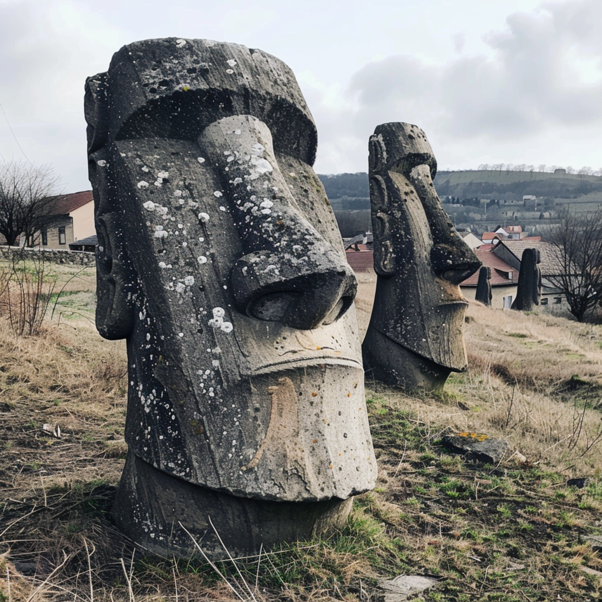 Sochy Moai u české vesnice